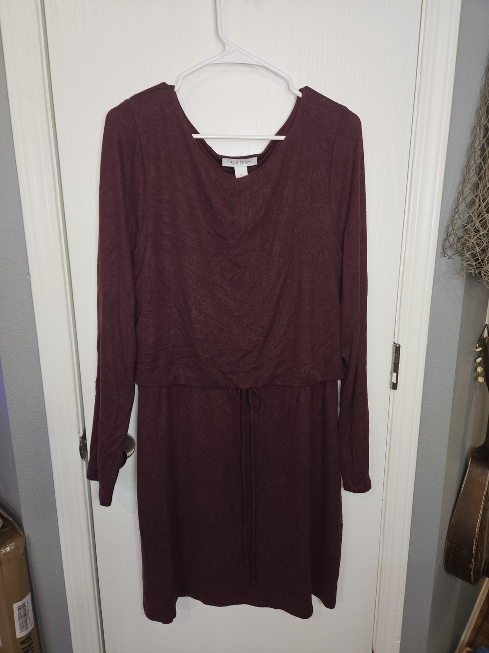 White House Black Market Long Sleeve Drawstring Waist Dress - Burgundy